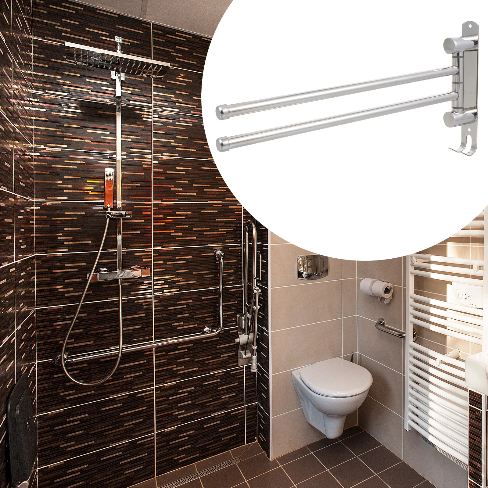 

Rust Resistant Stainless Steel Towel Rack Punch-Free Heavy Duty Swivel Bar Organizer Holder Space Saving for Home Hotel