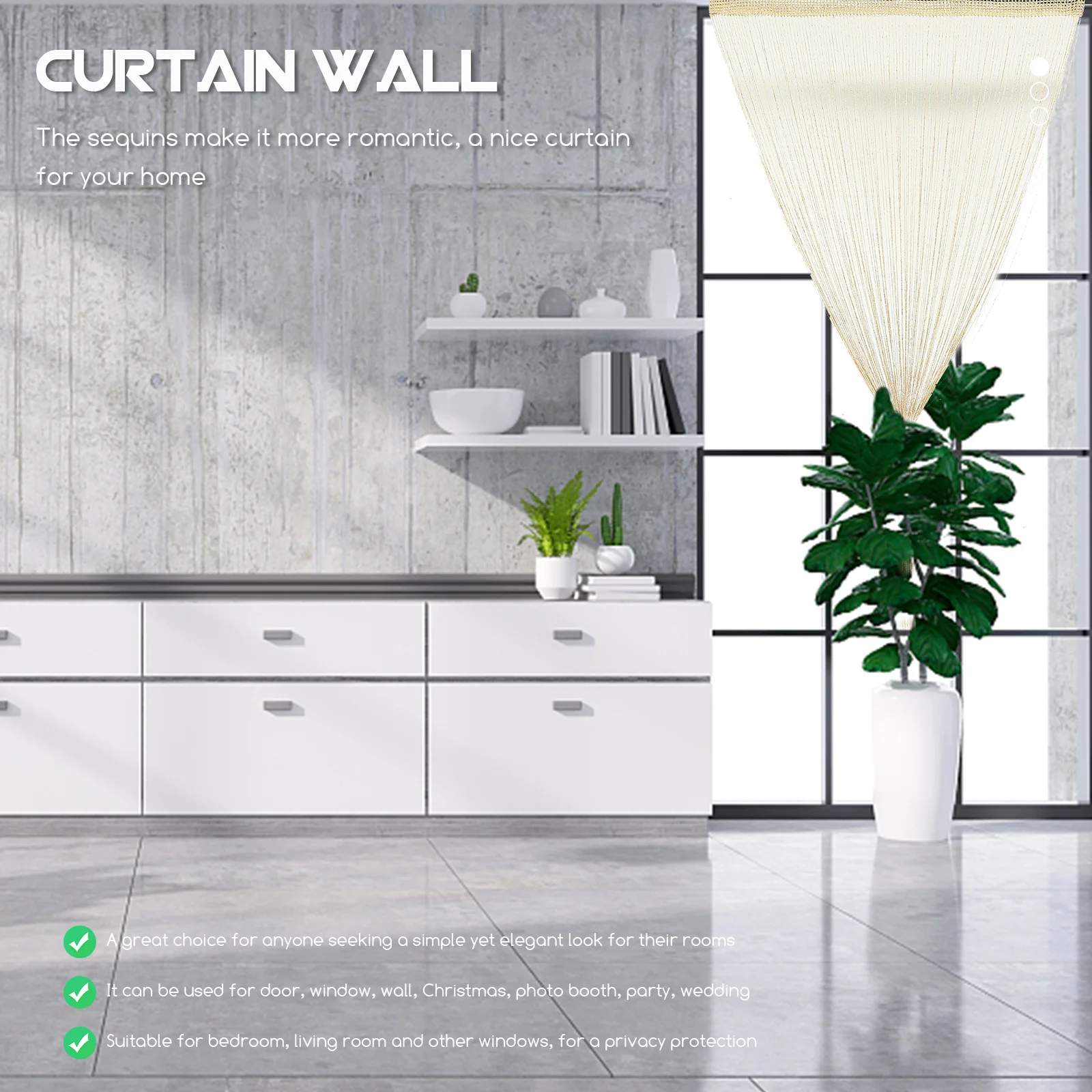 

Tassel Door Curtain 100Inch Long Flowing String Fringe Window Drape for Bedroom Living Room Decorative Home Divider Curtain