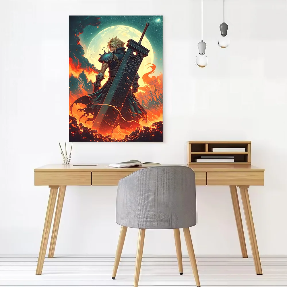 Heroic Sword Clash Amid Fiery Storm Poster Customizable Printed Canvas Painting for Pictures Wall Art Home and Decoration Room