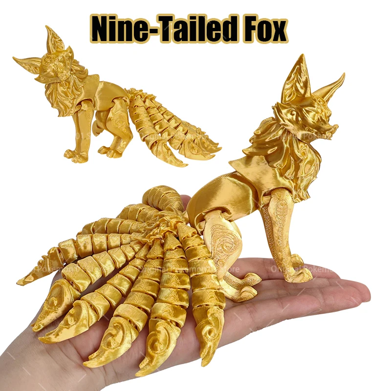 3D Printed Multi Joint Movable Model Nine Tailed Fox Action Figure Home Decoration Articulated Animal Figurine New Year Gift