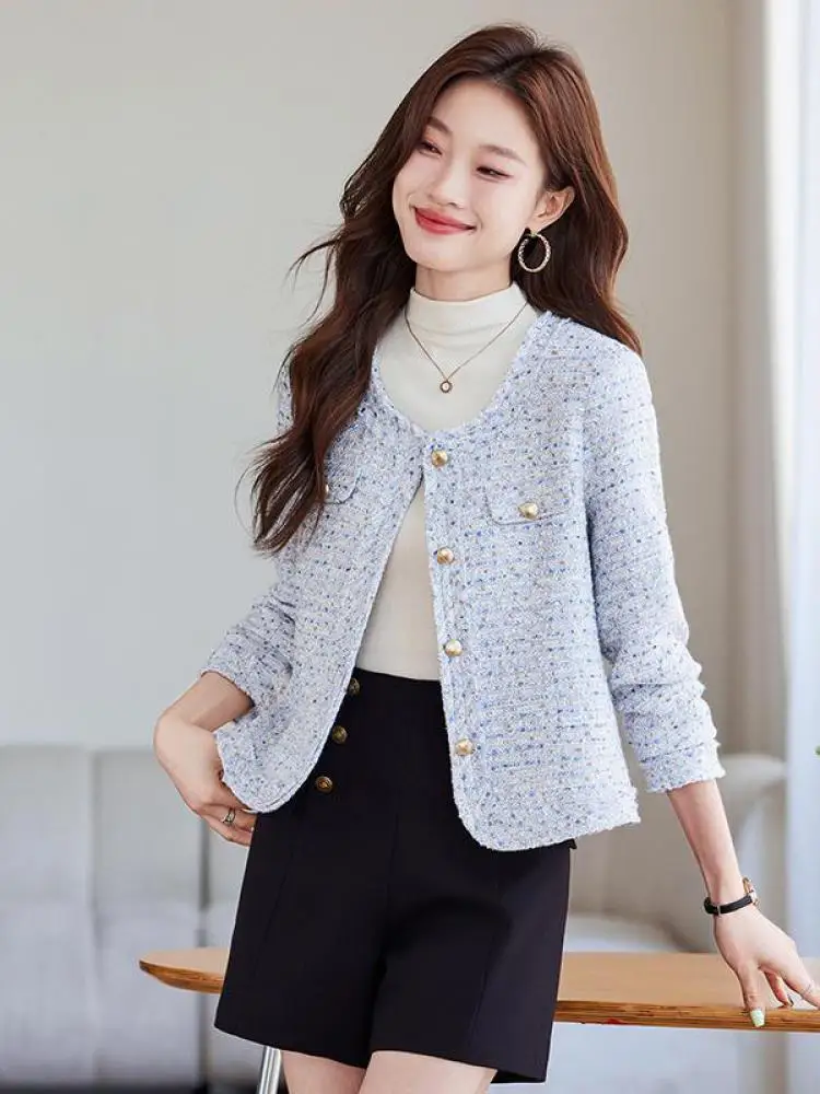

Korean Fashion Women Blue Pink Patchwork Blazer Blazer Coat Autumn Winter Single Breasted Long Sleeve Workwear Short Jacket Chic