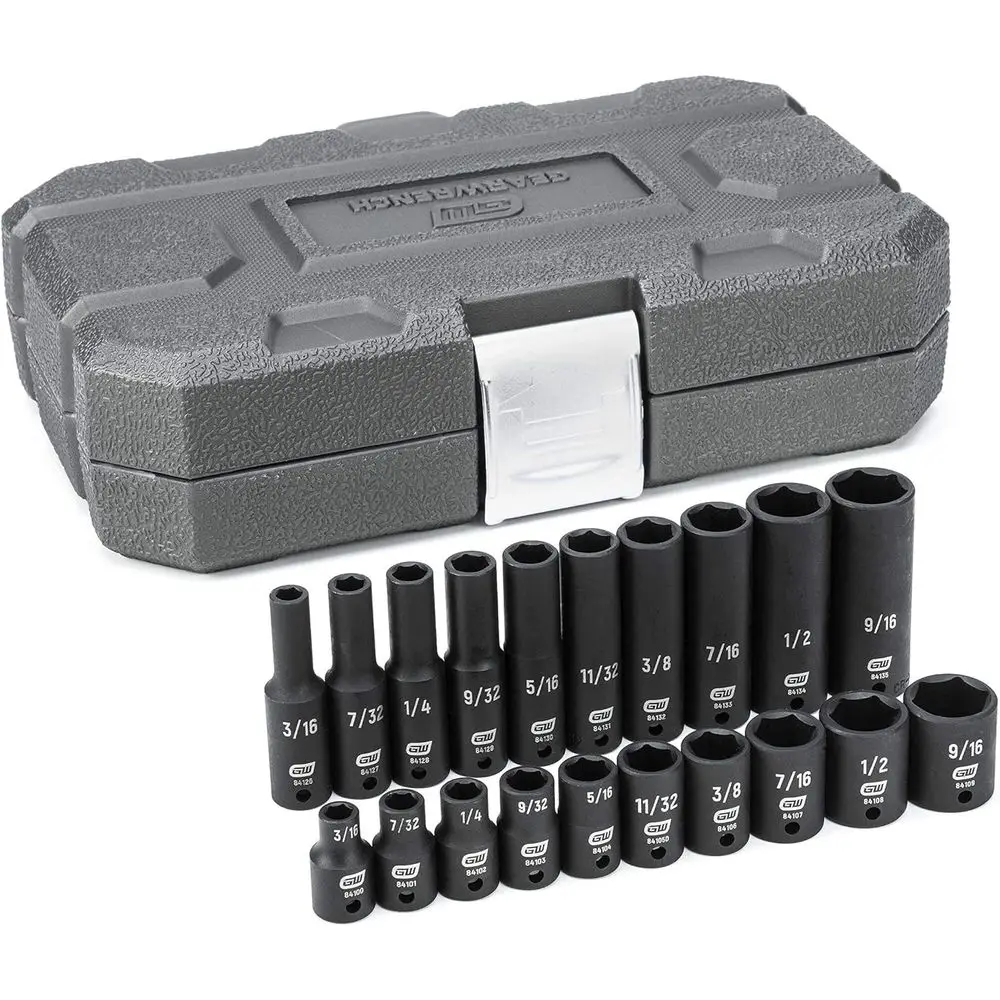 

20-Piece 1/4 Drive 6 Point SAE Stand and Deep Impact Socket Set