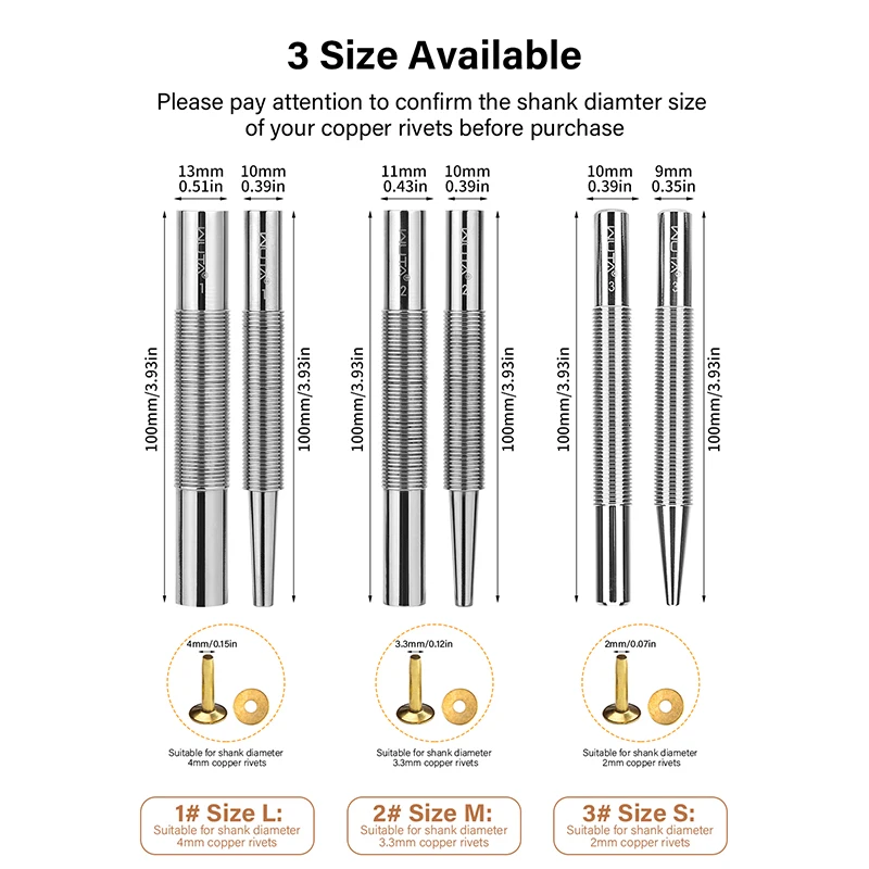 WUTA Professional Copper Rivets Setter Tools Stainless Steel Mounting Bar Brass Rivet Punch Installation DIY Leather Craft Tools