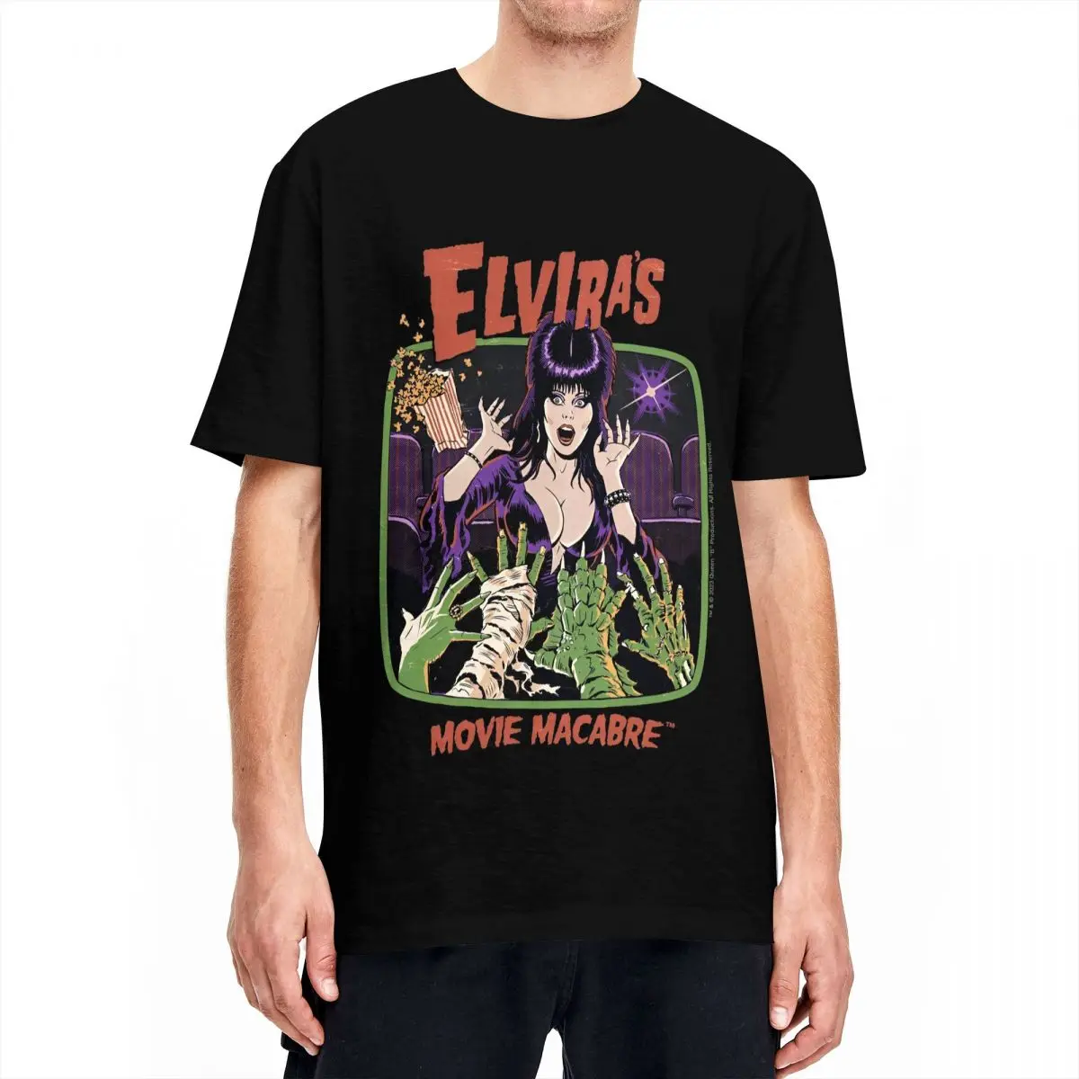 E-Elviraed Mistress Of The Dark Movie T-Shirt Man Horror Comedy Pure Cotton T Shirts Summer Crew Neck Tee Shirt Oversize Clothes