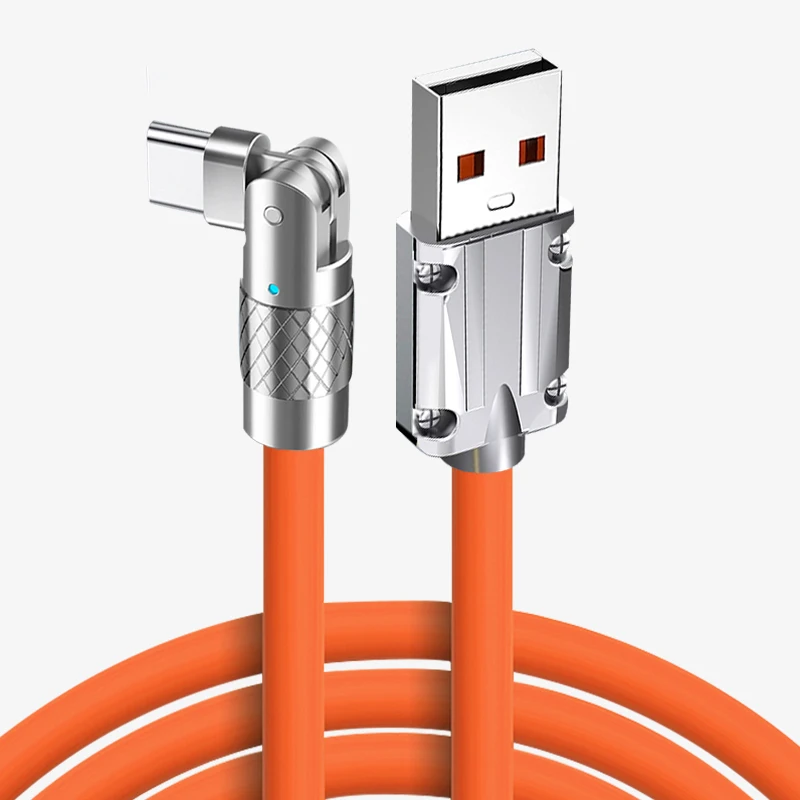 120W 6A Fast Charge Type C Cable 180 Degree Rotation Elbow Cable for Game For Xiaomi Samsung Charger Liquid Silicone USB C Cable