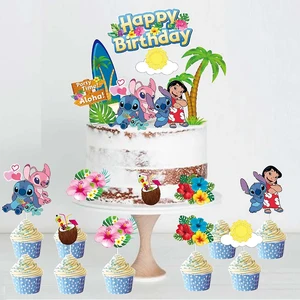 Disney Lilo und Stitch Hawaii Cake Topper, Sommergeburtstagsvorräte, Aloha Blumentischdekoration, Jungen und Mädchen Mädchen, 12pcs 6 Hauptverkaufstoper Flores Kuchen - №1