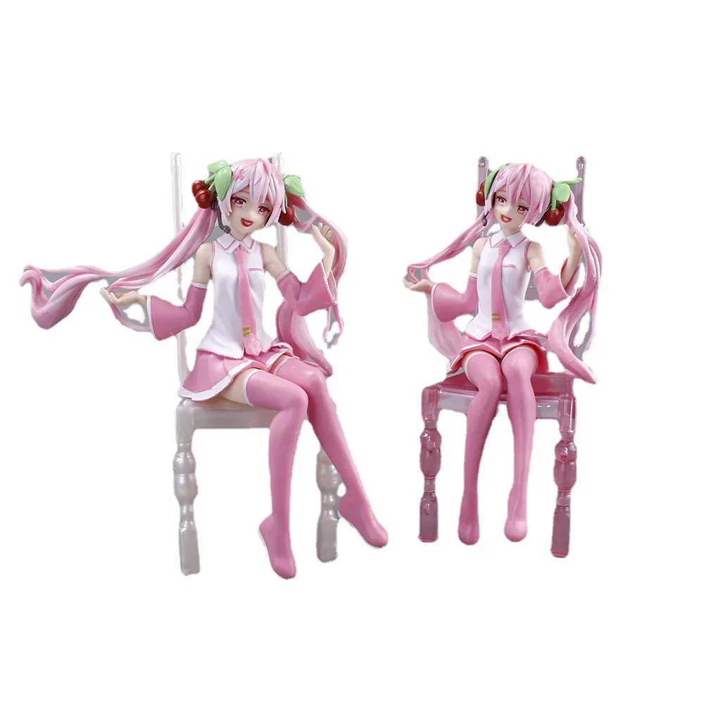 1PCS Pink Hatsune Miku Figure Model Two-Dimensional Animation PVC Virtual Singer Doll Car Ornament Anime Figure With chair