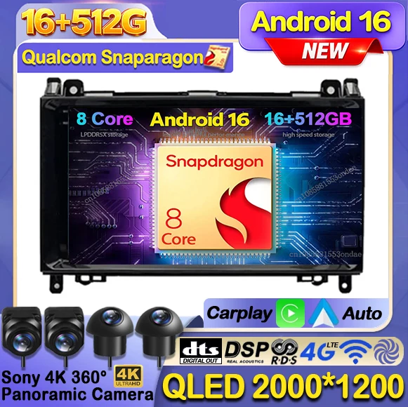 Android 16 Car Radio For Mercedes B200 W169 W245 W639 Viano Vito Sprinter W906 Multimedia Video Player Carplay Auto GPS Navi DSP