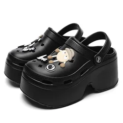 Chunky Platform Clogs For Woman 2026 Summer 9cm Height Increasing EVA Slippers Women Charms Beach Outdoor Sandals Garden Shoes