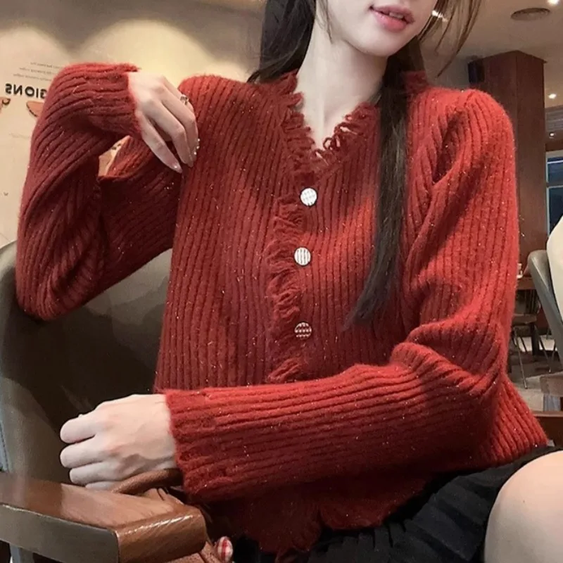 여성용 브이넥 가디건 젊은 소녀 캐주얼 한국 스타일 솔리드 봄 가을 올매치 대학 스타일 편안하고 인기 있는