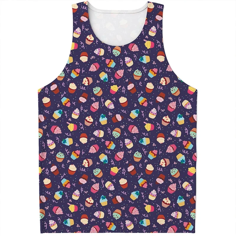 Cartoon Cupcake Graphic Tank Top For Men 3D Printed Food Cake Vest Streetwear Loose Waistcoat Cool Girls Boy Dessert Undershirt