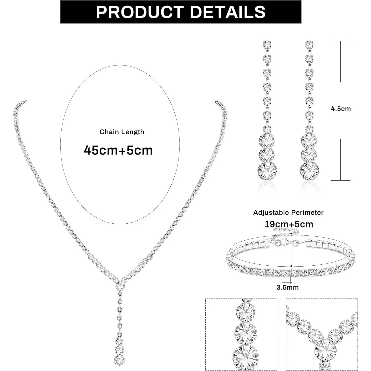 مجموعات المجوهرات قلادة وأقراط مع سوار كريستال للنساء أقراط متدلية على شكل دمعة لحفلات الزفاف ووصيفة العروس #3