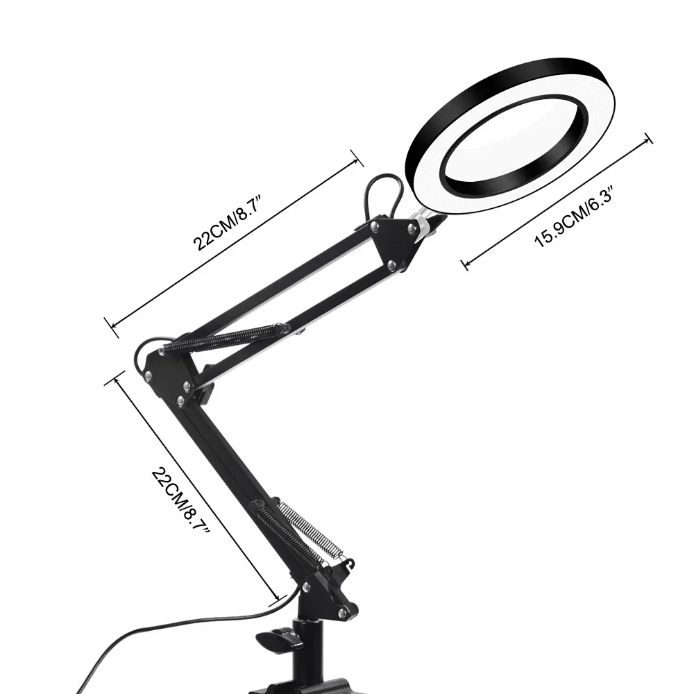 

New Flexible Desk Large 22cm+22cm 5X USB LED Magnifying Glass 3 Colors Illuminated Magnifier Lamp Loupe Reading/Rework Soldering