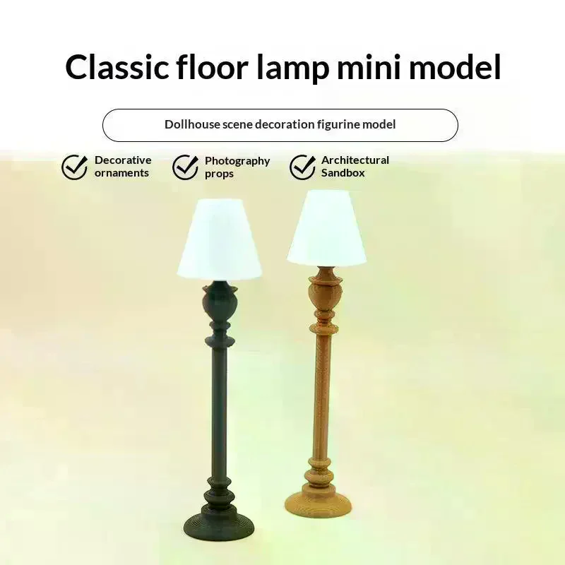 Vintage Mini Floor Lamp Dollhouse Accessories Classic Miniature Standing Lamp For 1:12 Scale Doll House Living Room Diorama Deco