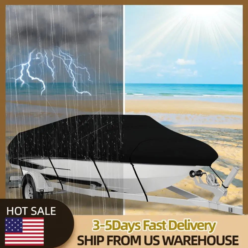 

14-16FT Boat Cover 210D Oxford Cloth Fishing Skiing Boat Protector Sunproof V-Shaped Hull Protector Speedboat Accessories