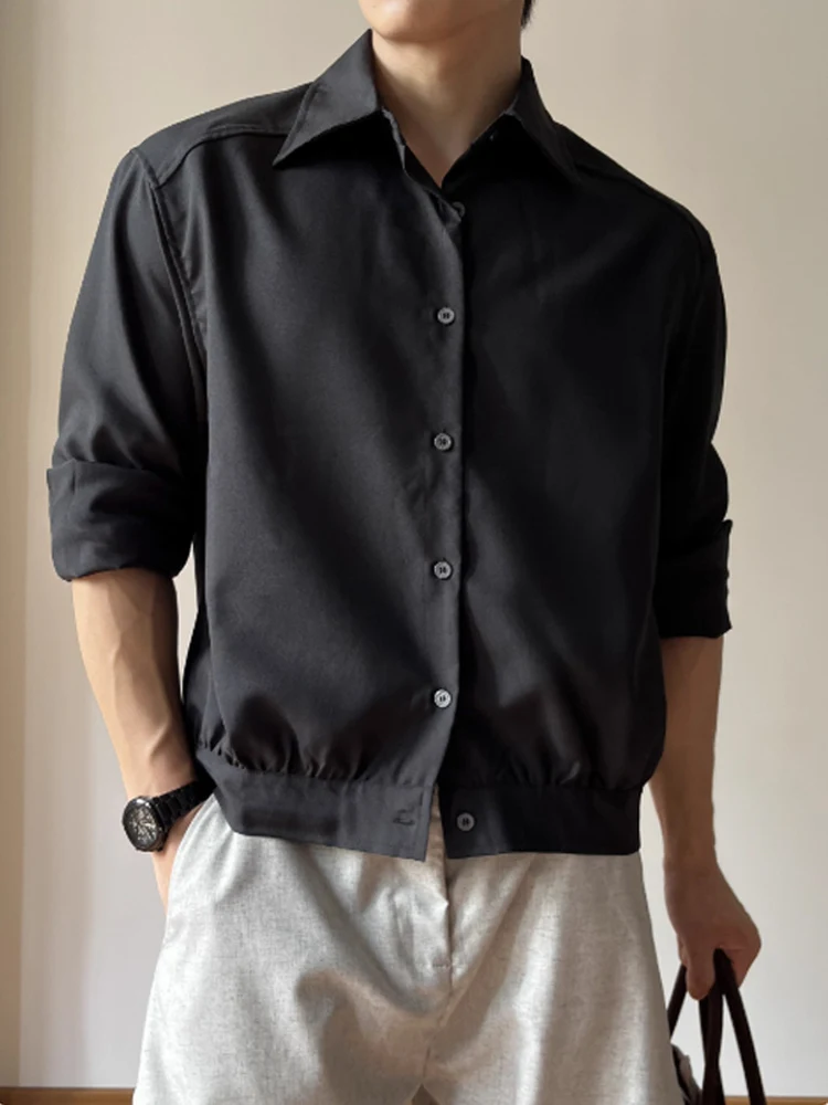 Casual Deconstructed Shoulder Shirt Long Sleeve Fitness Anti-Wrinkle Men's Jacket Versatile Cleanfit Polyester Fiber Boy's Shirt