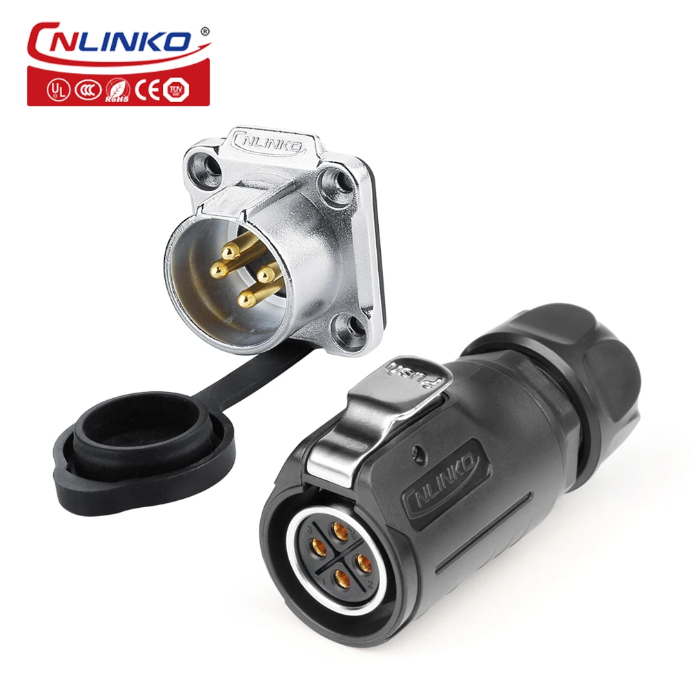 CNLINKO 4 Pin Wire Connectors 20A Ac Dc Power Adapter Plug 4 Pin Bulkhead Waterproof Connector