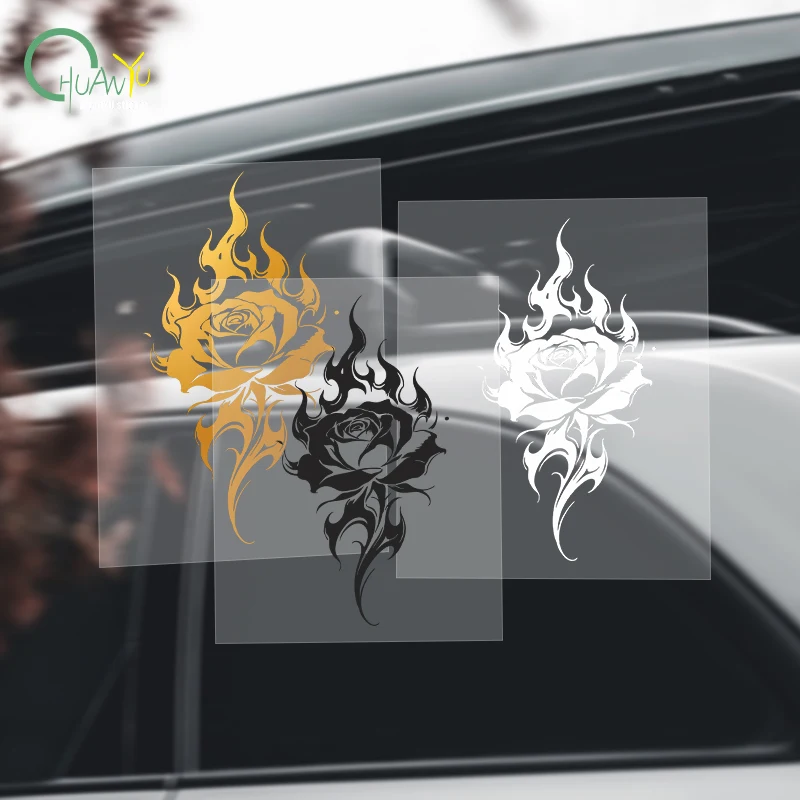 Flame Thorn Black Rose Car Decal; Tattoo Style Evil Rose Car Body Sticker; Scratch Cover Waterproof Personalized Sticker