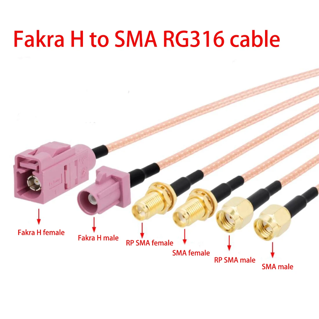 Fakra H Type Male Female Pink To SMA Plug Jack Pigtail Cable Adapter RG316 15cm /30cm/50cm/100cm Wholesale NEW for GPS