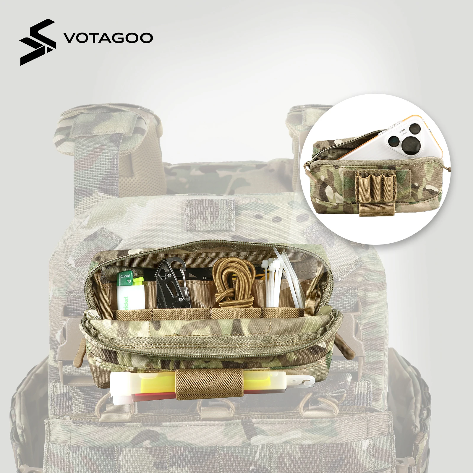 VATAGOO Tactical MOLLE Admin Pouch Laser Cut Utility Belt Pouch EDC Tool Organizer Modular Zippered Medical Pouch