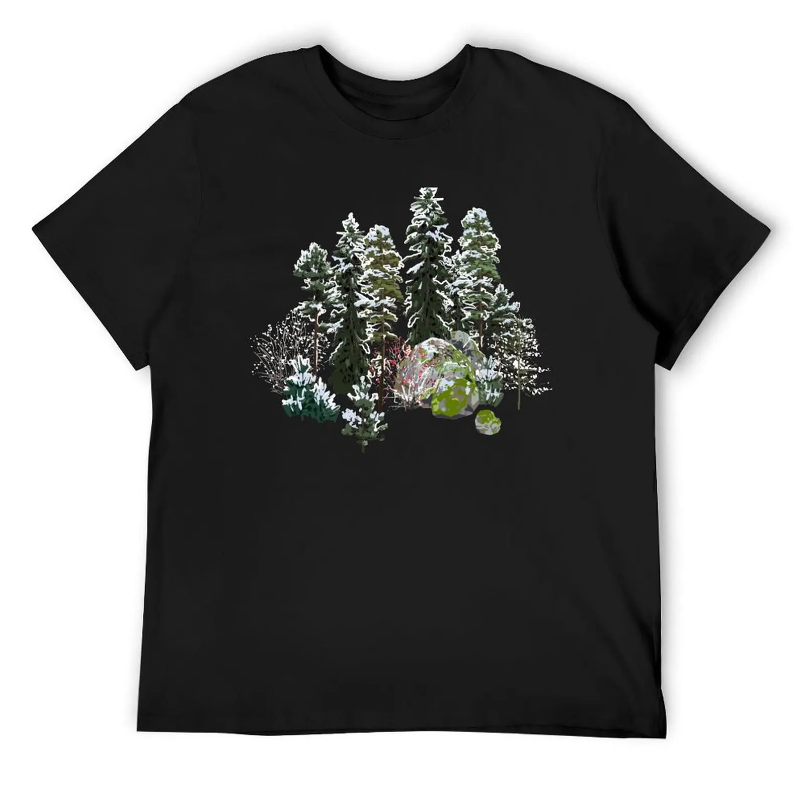 

Forest of coniferous trees, covered with white snow. T-Shirt sports fans mens big and tall t shirts