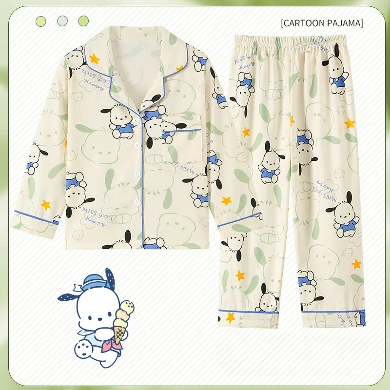 

Anime Sanrio Pochacco Kuromi Cinnamoroll Cartoon Pajamas Casual Spring Summer Long Sleeve Flip Neck Cardigan Girls Nightwear