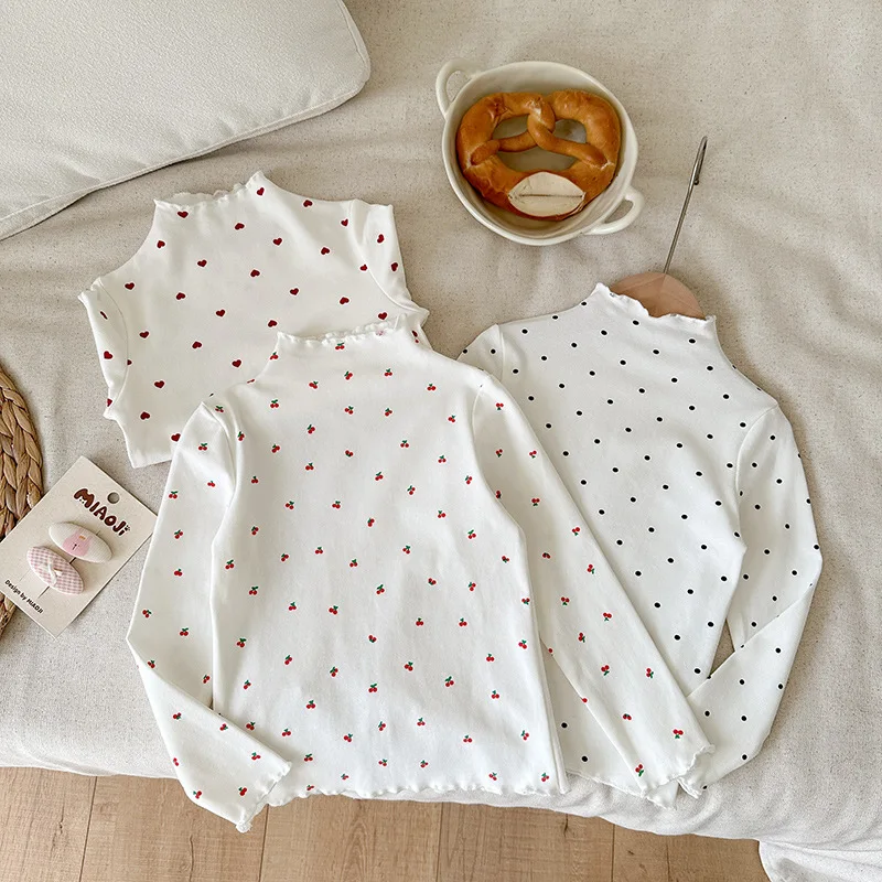 2-10T Toddler Kid Baby Girl Autumn Winter Clothes Long Sleeve High Neck Cotton T Shirt Heart Print Basic Top Tshirt Outfit