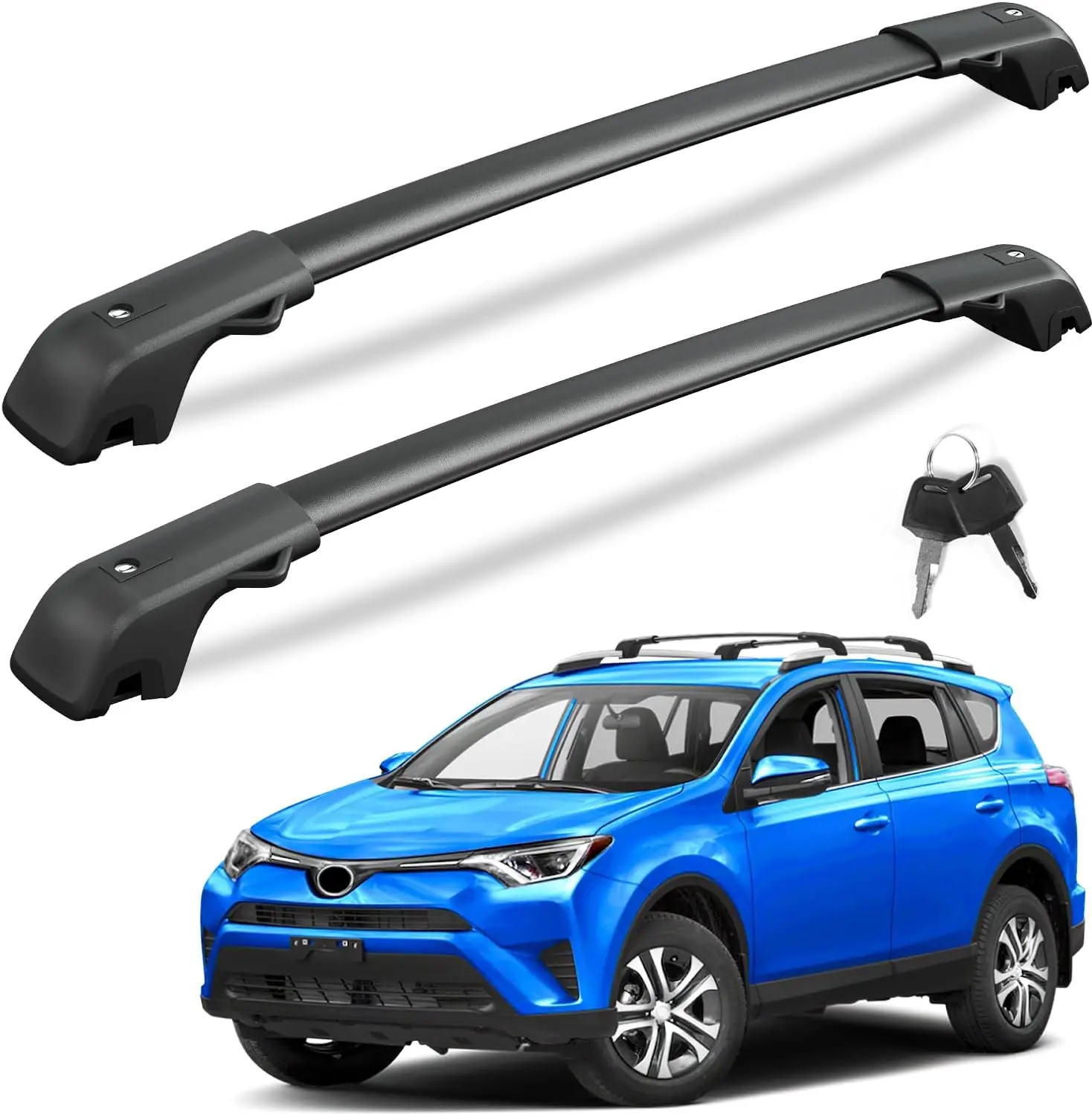 

Lockable Roof Rack Cross Bars for Toyota RAV4 2013-2018, Heavy Duty Aluminum Anti-Theft Black Matte Finish