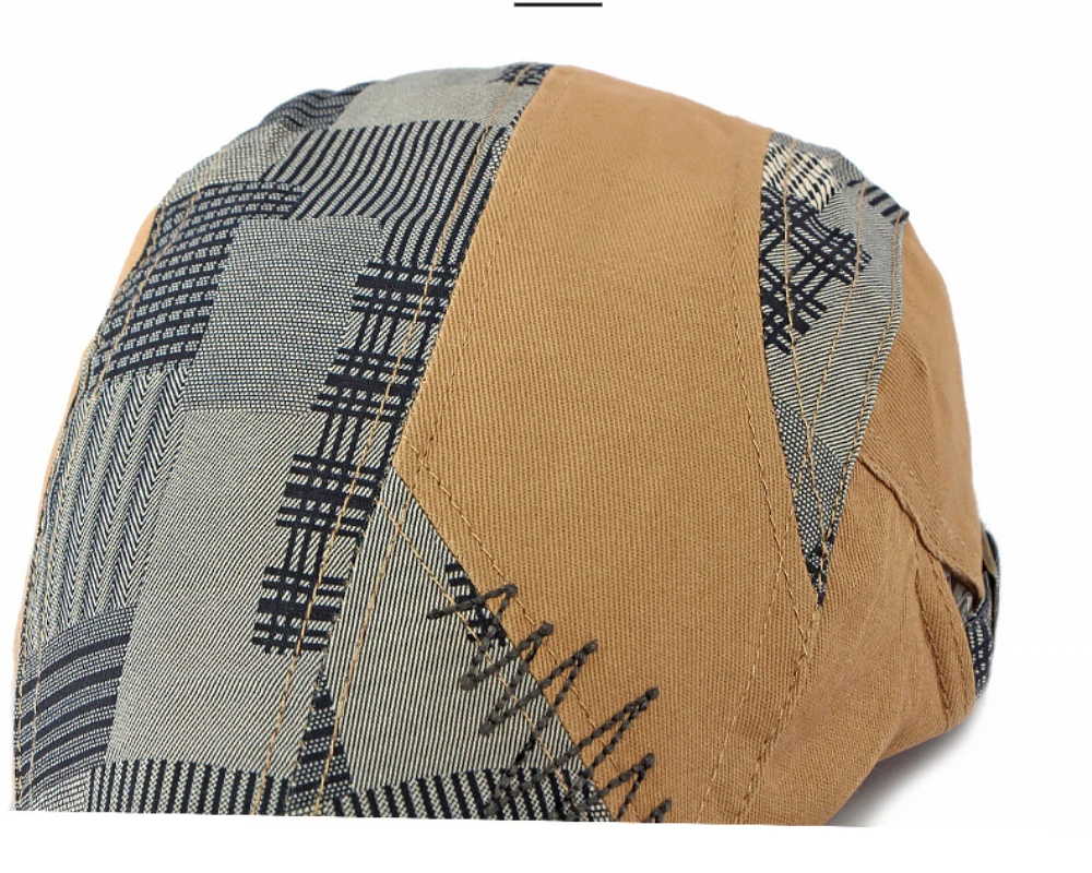 HT5141 Herren- und Damen-Baskenmütze, Patchwork-Baskenmütze, Baumwoll-Flatcap für Damen und Herren, neue Frühlings- und Sommer-Baskenmütze, verstellbar. – Detail 3