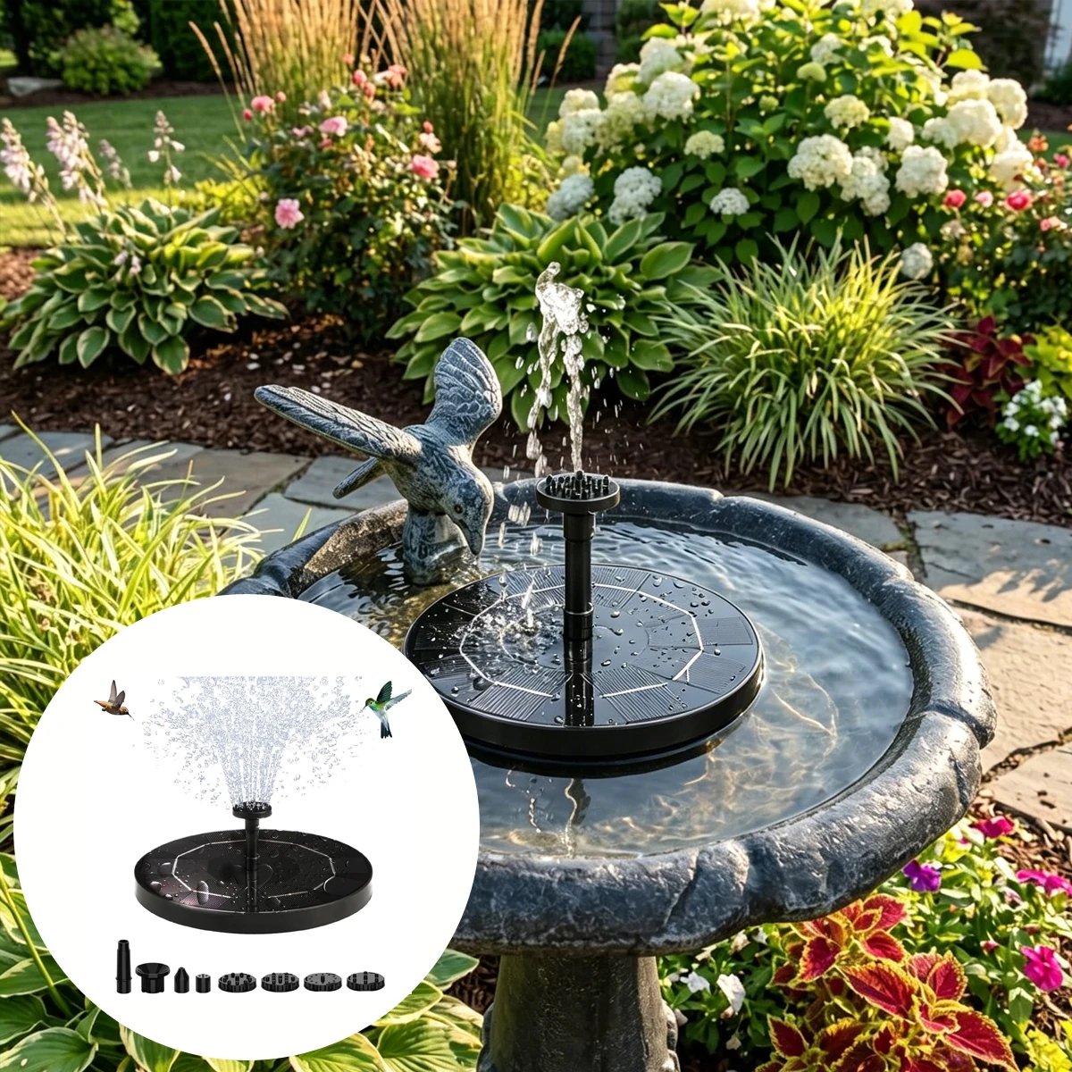 Solar Bird Bath Fountain the Garden Fountains Waterpump Floating Water Pump Solar-powered Outdoor Baths Birdbath Gardens Basin