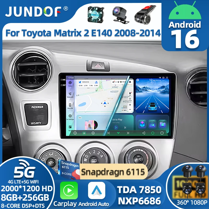 Radio de coche Android 16 Carplay Auto para Toyota Matrix 2 E140 2008 2009 2010 2011 2012 2013 2014 reproductor Multimedia navegación GPS