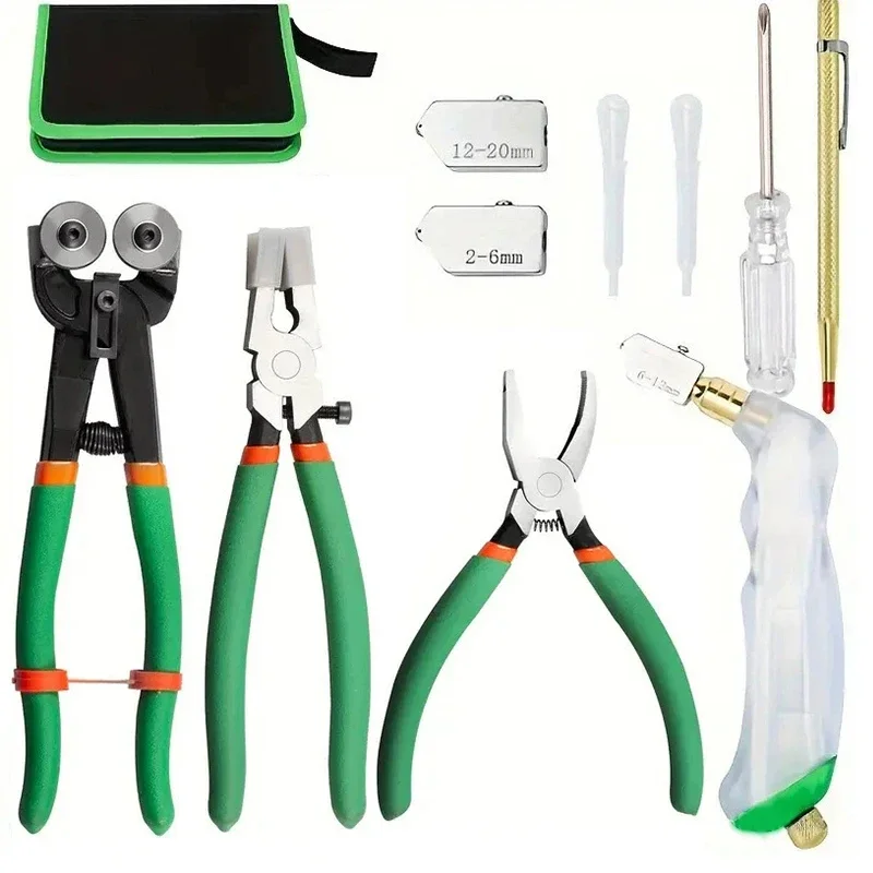 Glass Cutting Tool Kit Glass Running Breaking Pliers Tile Nippers Cutter Mosaic Cutter Tool Set With Tile Marker Cutting Wheel