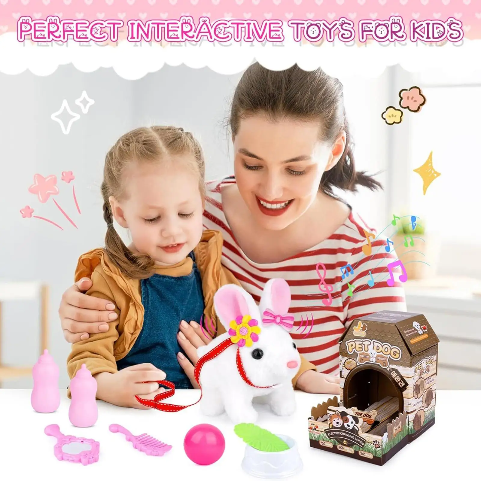 リアルなウサギのぬいぐるみ、電動で音も出る、子供、男の子、女の子向けのウサギのぬいぐるみ、新年、クリスマスに