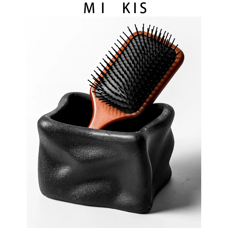 Mikis Bathroom Vanity Organizer Ceramic Square Storage Rack for Toothbrush Comb Stylish Luxury Design Desktop Space Saver