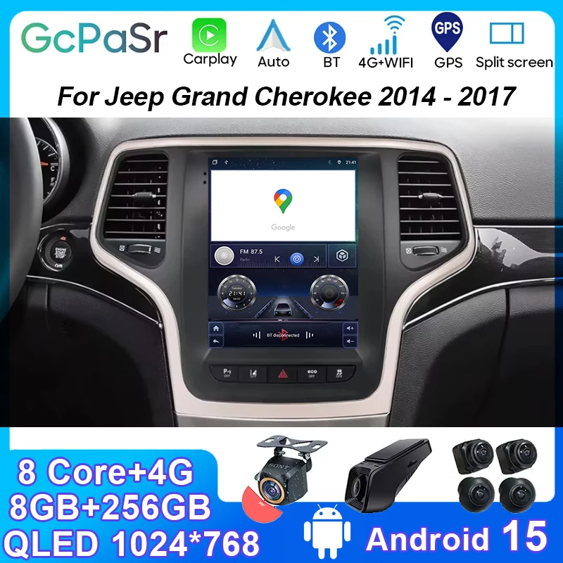 أندرويد 15 لسيارة جيب جراند شيروكي 2014 - 2017 راديو ستيريو QLED DSP Carplay نظام ملاحة GPS مشغل فيديو 4G 9.7 بوصة