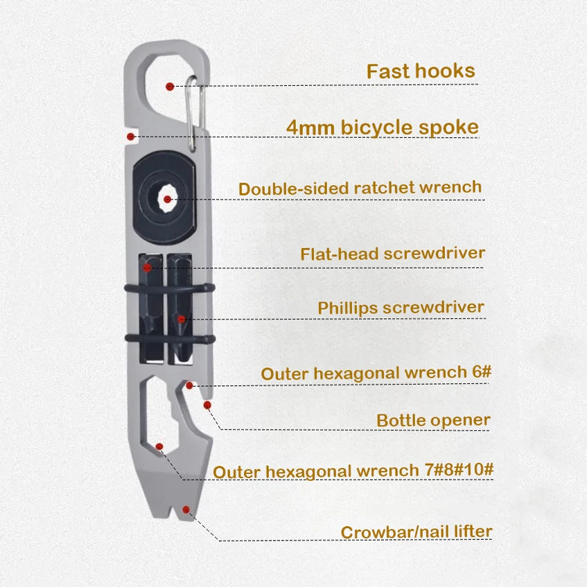 EDC Multifunction Crowbar Double-sided Ratchet Wrench Outer Hexagonal Wrench 6#7#8#10# Bottle Opener 4mm Bicycle Spoke Wrench