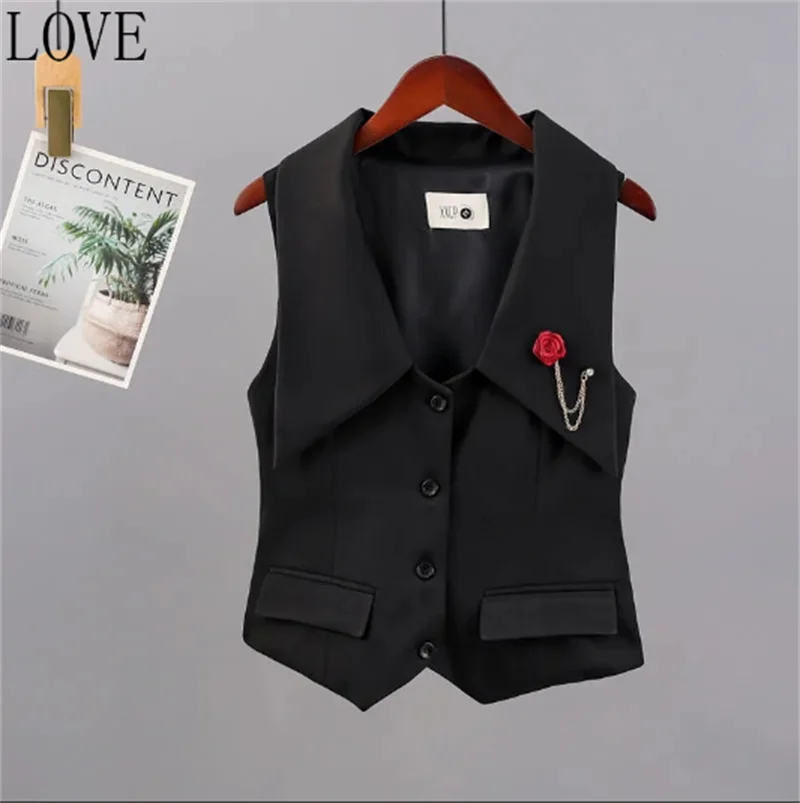 

Vests for Women Spring and Summer Thin Large Lapels Loose V-Neck Short Cardigan Suit Vest Female Joker Slim Sleeveless Vest