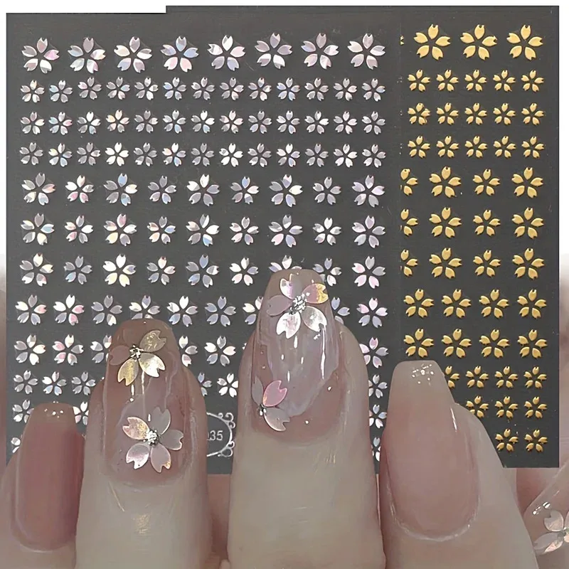 Laser Sakura Flower 3D Nail Sticker Holographic Foils Decals Snake Star Heart Adhesive Sliders Cherry Blossom Manicure