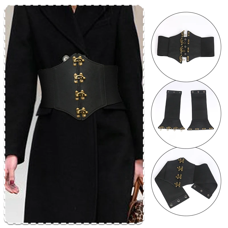 Retro Women Wide Girdle Steampunk PU Leather Latch Belts For Lady Multidimension Design Sense Corset Coat Dress Decor Waist Belt