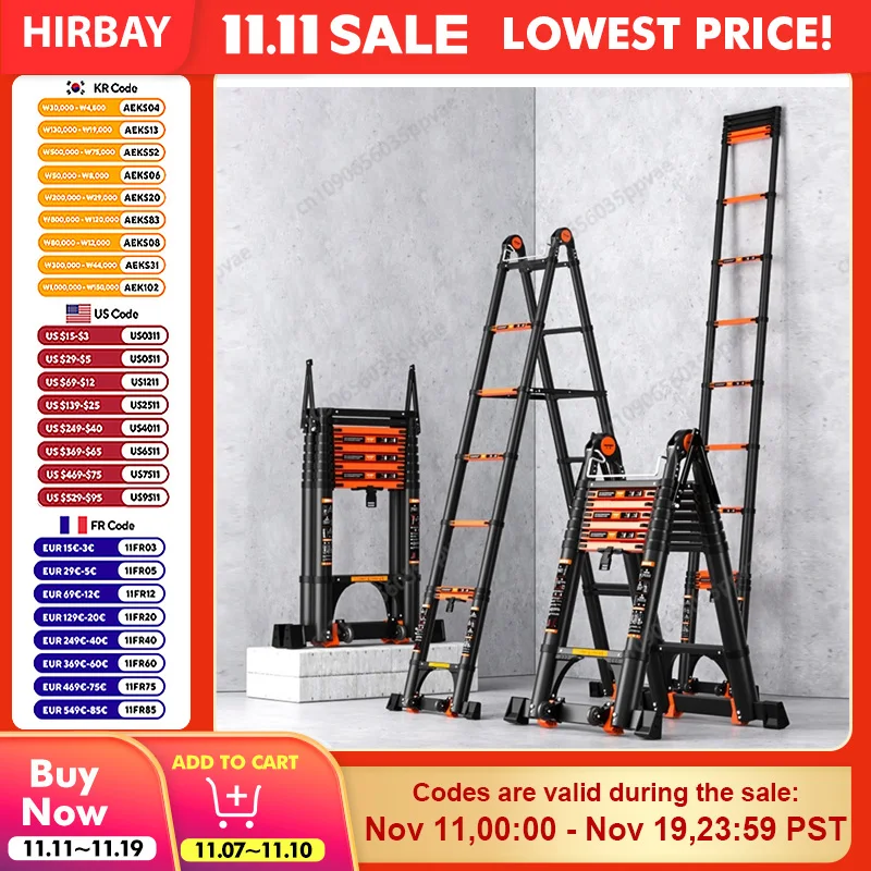 سلم تلسكوبي سميك للغاية من الألومنيوم على شكل حرف A قابل للطي متعدد الوظائف سلم تمديد لبناء المنزل واستخدام المستودعات