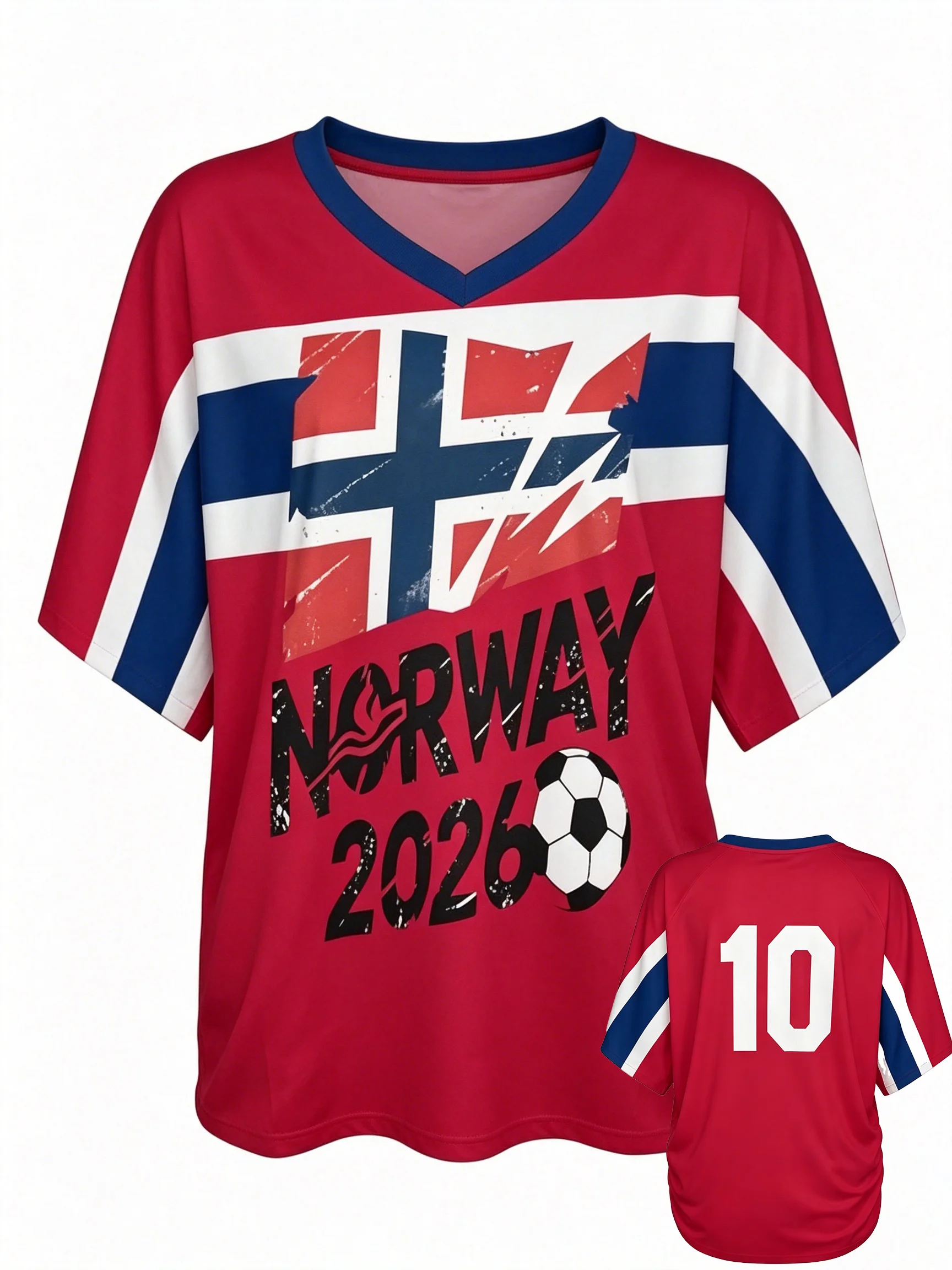 Unisex Norway 2026 Football Fan Jersey, 3D Print Breathable Quick Dry V Neck Sports Tee Match Day Casual Supporter Top