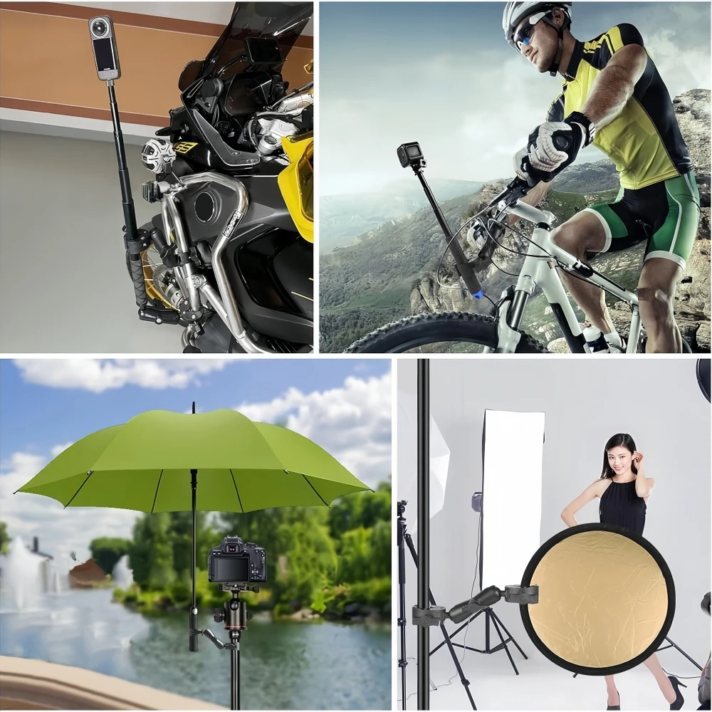 Motorcycle Bike Mount Extension Pole Selfie Stick Double Side Super Clamp Clip for Insta360 x2 x3 x4 x5 Monopod Handlebar Action view 6