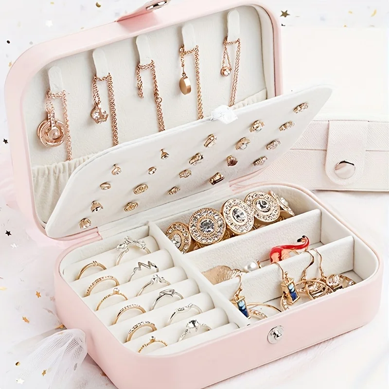

Portable Double-Layer Jewelry Box for Earrings, Rings, Necklaces - Anti-Tarnish Organizer, Perfect Gift for Holidays & Birthdays