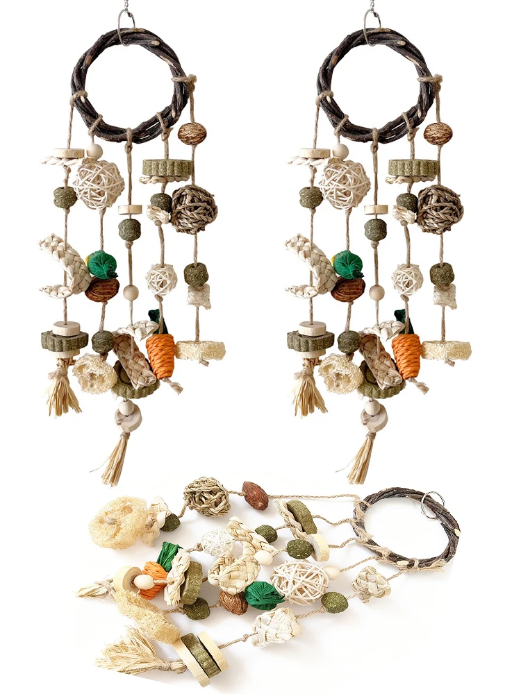 Jouets molaires à mâcher naturels pour petits animaux de compagnie, Hamsters, cochons d'inde, anneau suspendu, décoration de Cage pour animaux de compagnie, fournitures de broyage de dents de