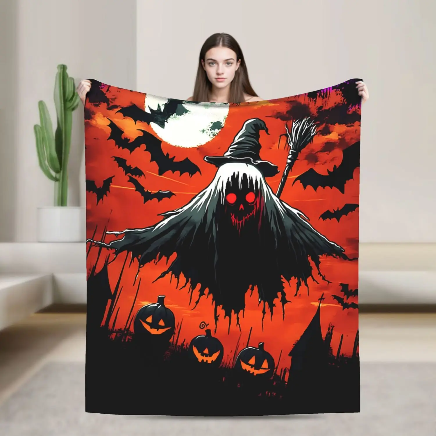 

Halloween Pumpkin Ghost Blanket - Soft Warm All-Season Holiday Throw