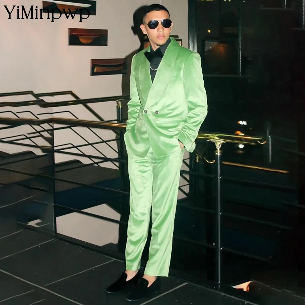

YiMinpwp Luxury Velvet Men's Blazer Set Business Formal Evening Party Suit Slim Fit Travel Party Blazer 2 Pieces Set XS-5XL