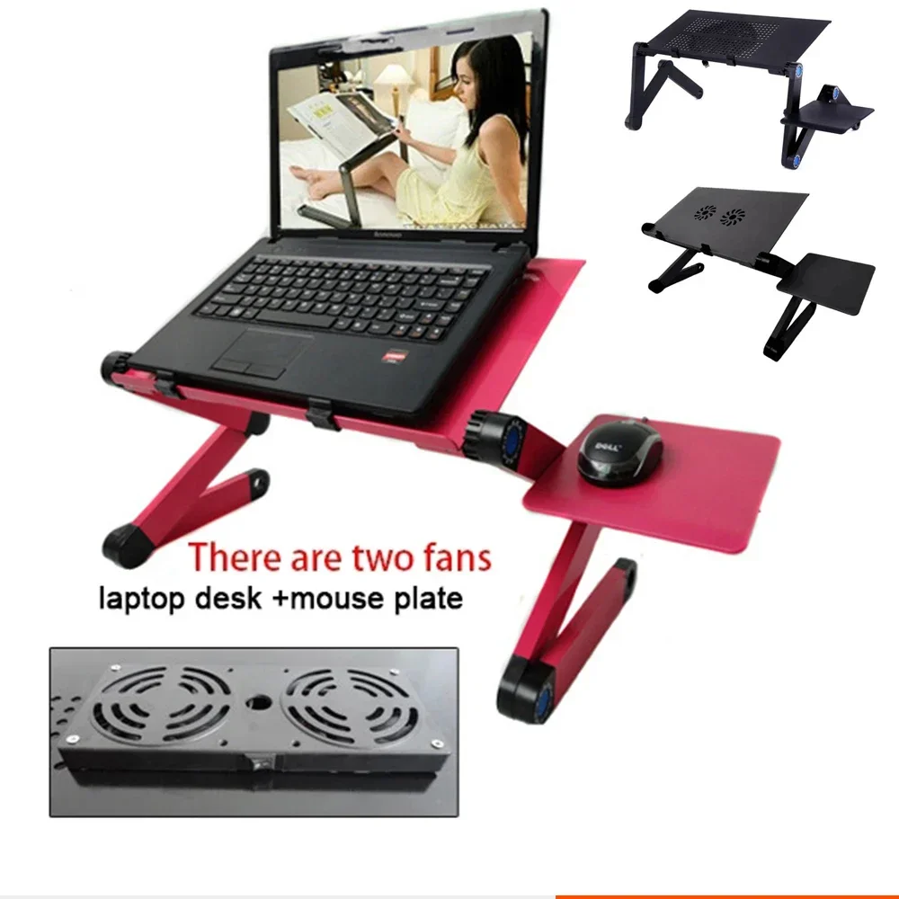 Adjustable Laptop Desk Stand Cooler Fan Portable Ergonomic Lapdesk for Bed Sofa PC Notebook Table Desk with Mouse Pad Aluminum