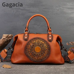 GAGACIA Vintage Boston Women Casual Tote High Quality Bohemian Style Genuine Leather Ladies Should Bags 2024 New Luxury Handbag