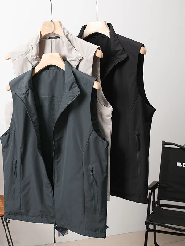 

Мужской уличный повседневный жилет с воротником-стойкой, антистатический, водонепроницаемый, легкий, осенний, на молнии, приталенный крой