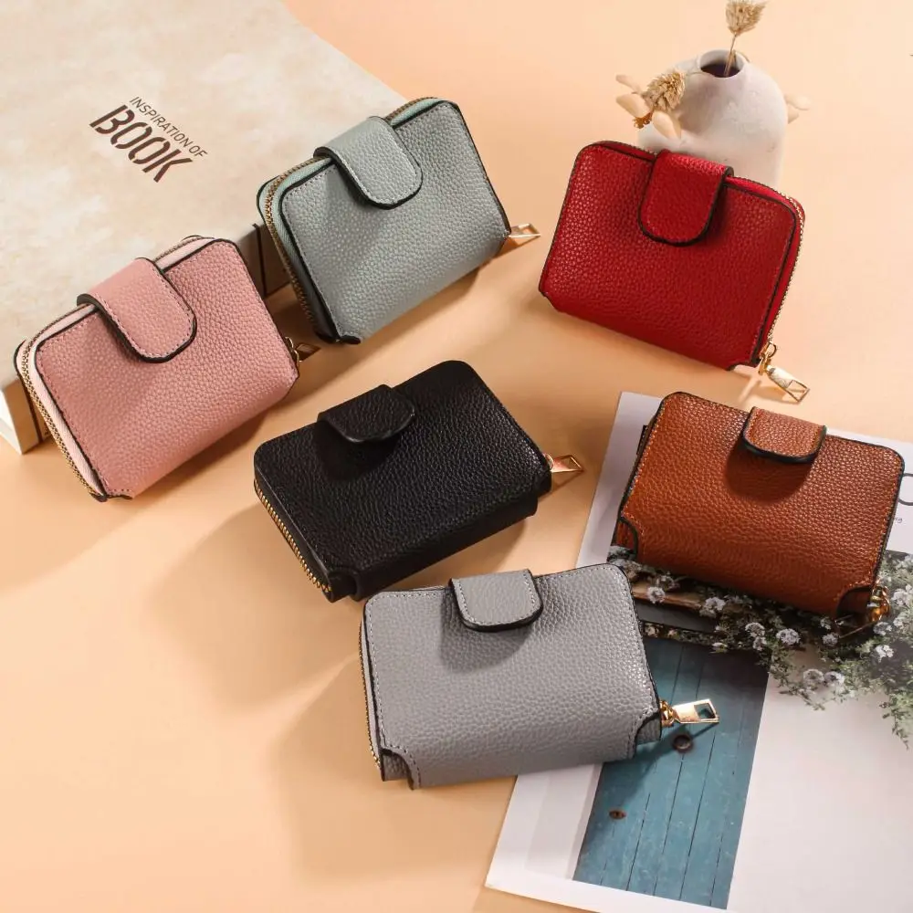

Gift PU Leather Women's Wallet Solid Color 2 Folds Mini Coin Pocket Korea Style Anti-theft Credit Cards Holder Travel